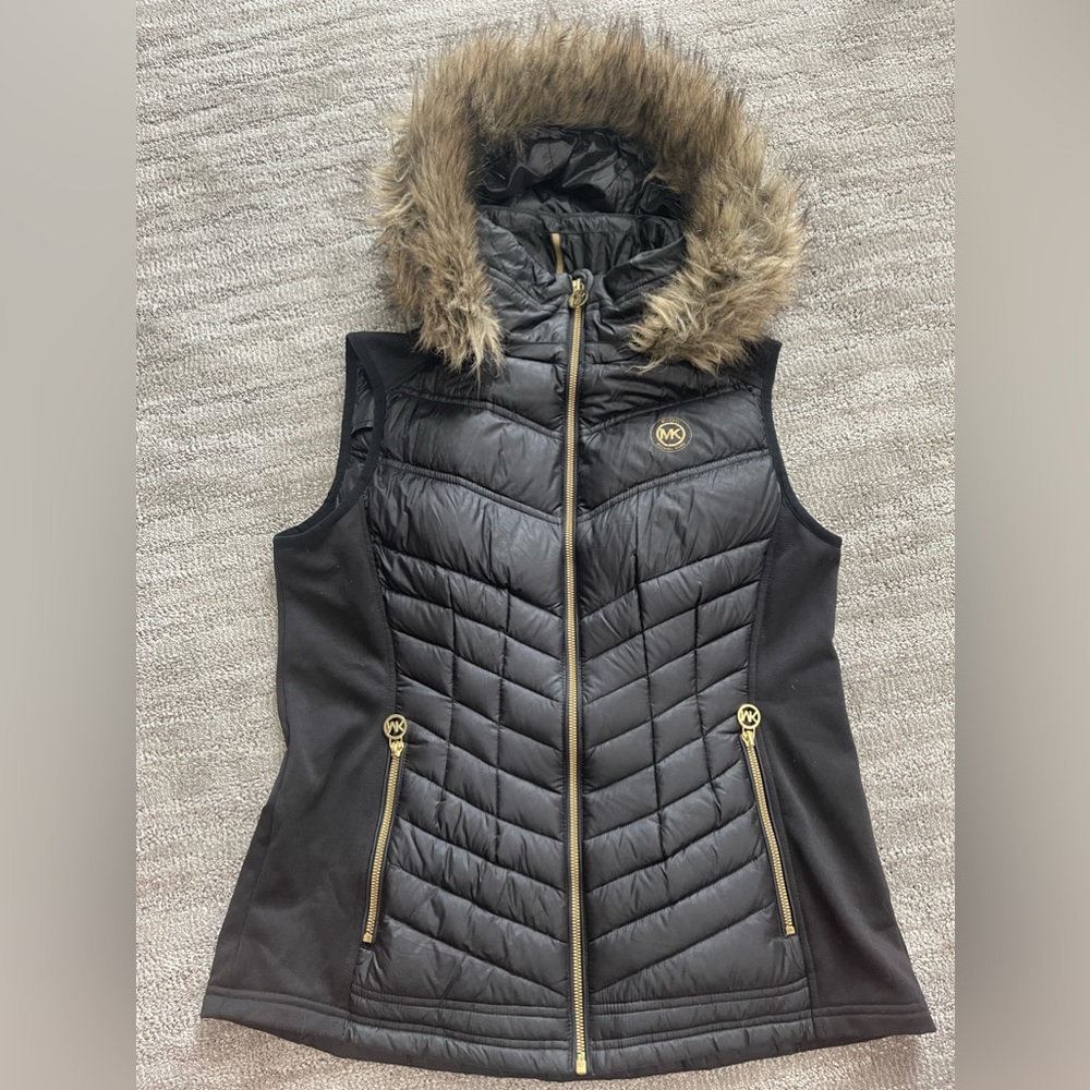 Michael Kors Women’s Black Vest Size L Detachable Hood